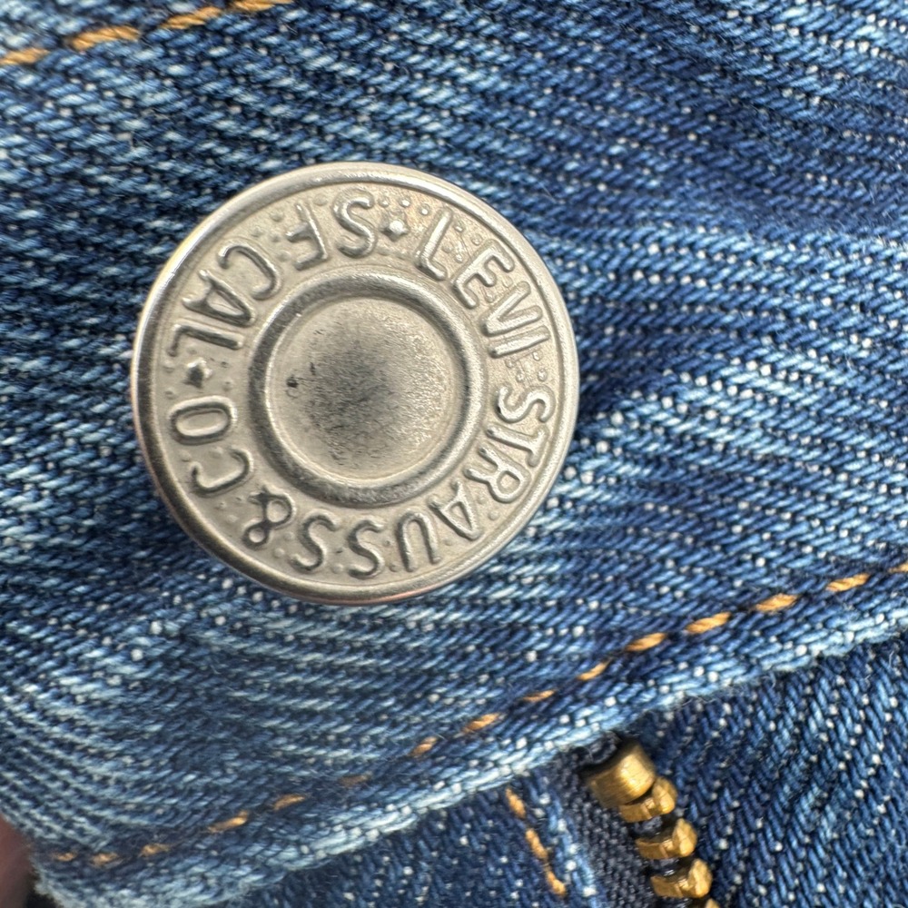 Levis 544 Straight Distressed Medium Wash Denim Jeans Raw Hem Size 27 Sample Tag - Picture 7 of 16